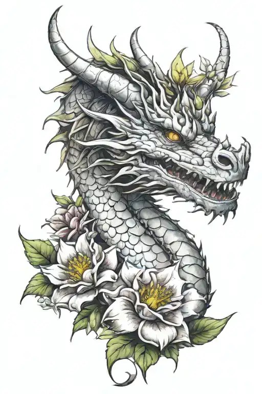 Dragon In Flowers Wrapping Around Hand Colored