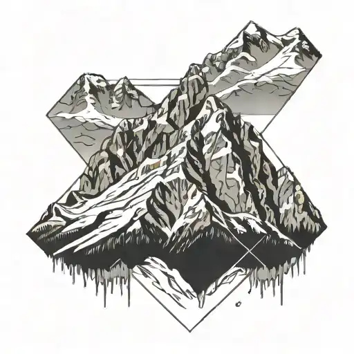 Skiing Dolomites Mountain Peak Within Diamond Shaped Line Outlining