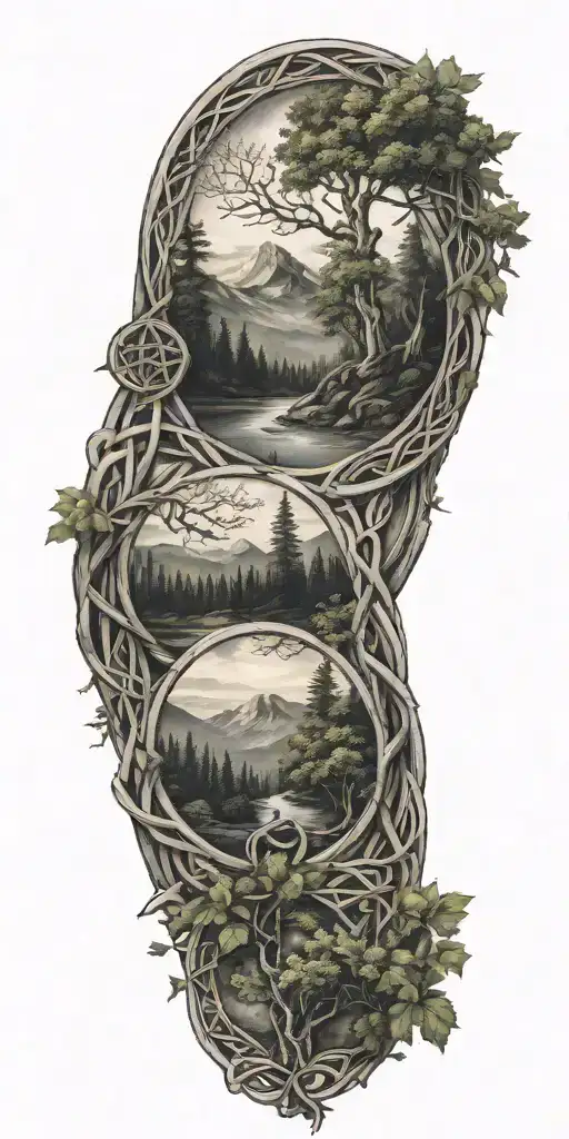 Celtic Knot With Trees Mountains