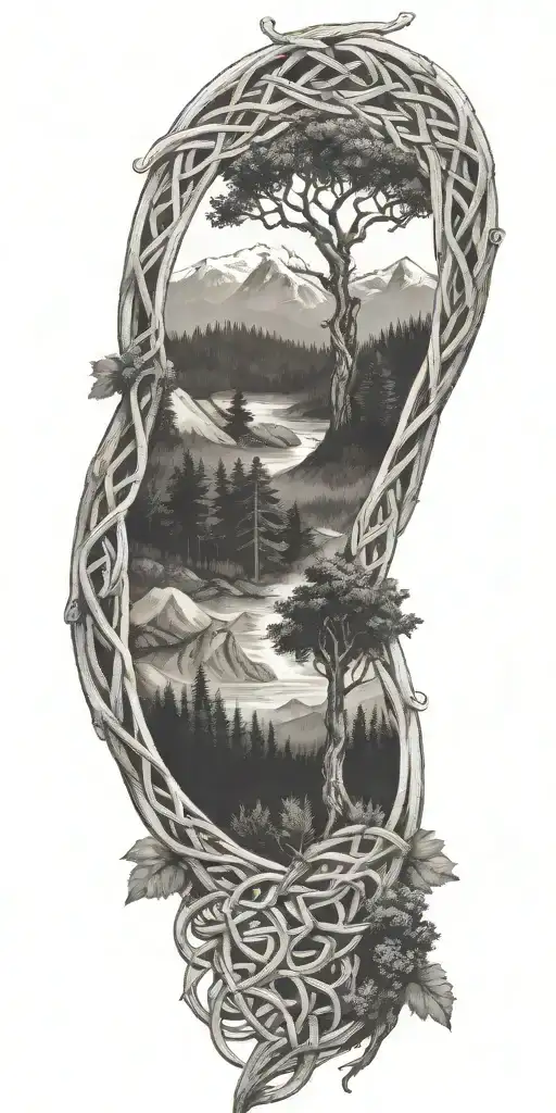 Celtic Knot With Trees Mountains