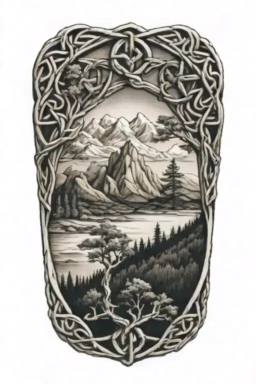 Celtic Knot With Trees Mountains