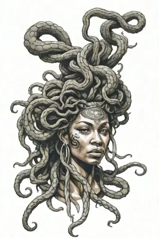 Afro-centric Medusa With Dreadlocks And Snake Hair