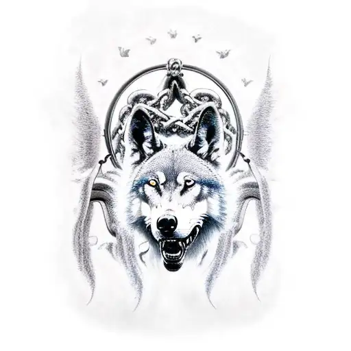 The Grim Reaper Holing 3 Wolf's In Chains With A Epic Dark Atmosphere And Blue Lighting