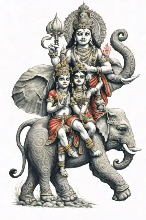 Shiva And Parvati With Elephant Theme Based