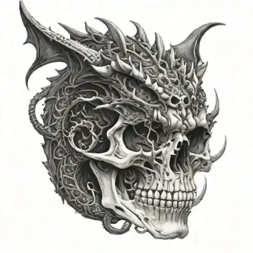 Skull With Black Magma Dragon Coming Out Of The Top