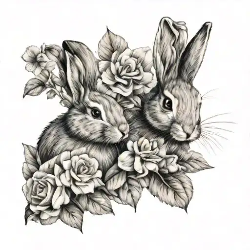 2 Bunnies Floral Thin Lines