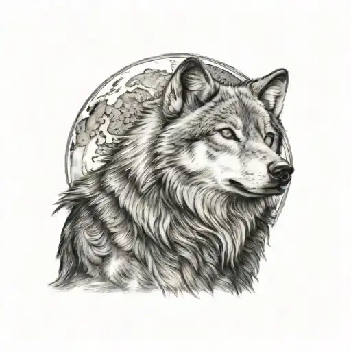 Wolf Howling With A Moon Behind It