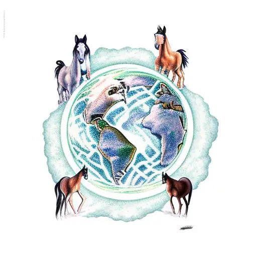 Mother Earth Design Surrounded By Horses And Cats
