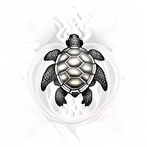 A Tribal-inspired Tattoo Of A Turtle Swimming In The Ocean Waves