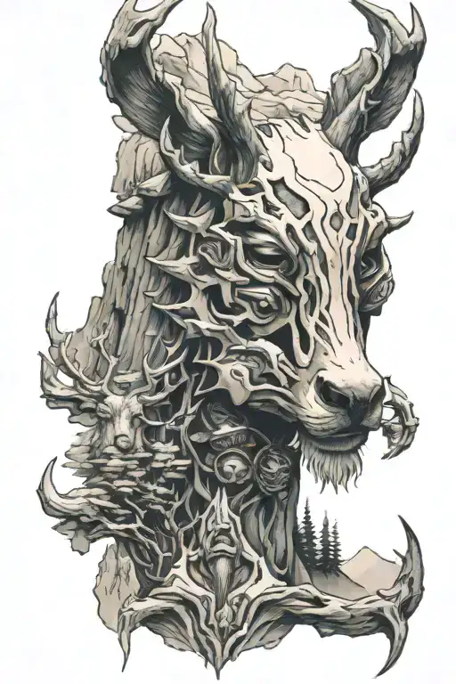 Mountain With Deer Head And A Mononoke Mask