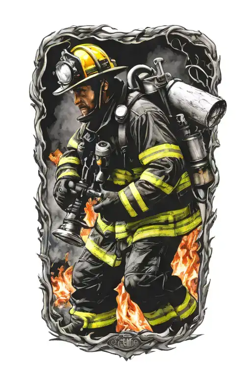 Firefighter Fighting Fire Surrounding Him