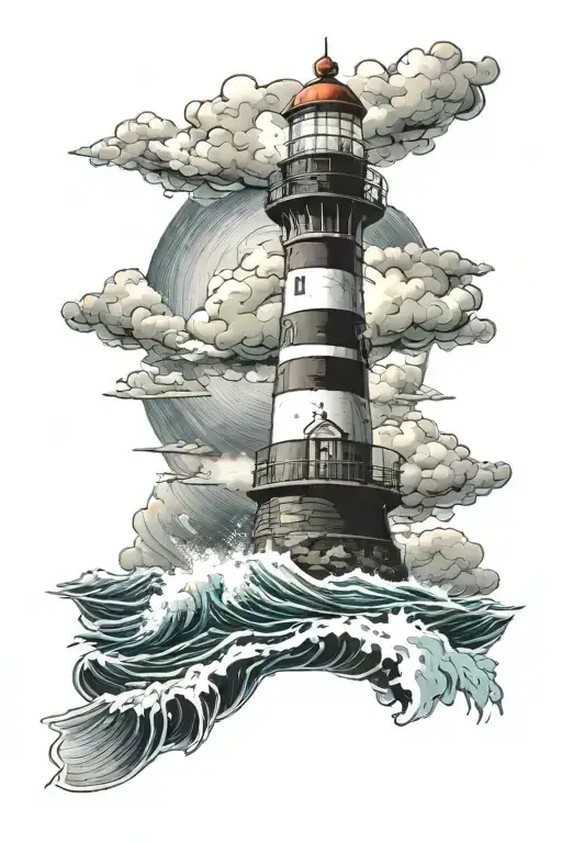 Lighthouse In The Ocean Stormy Condition