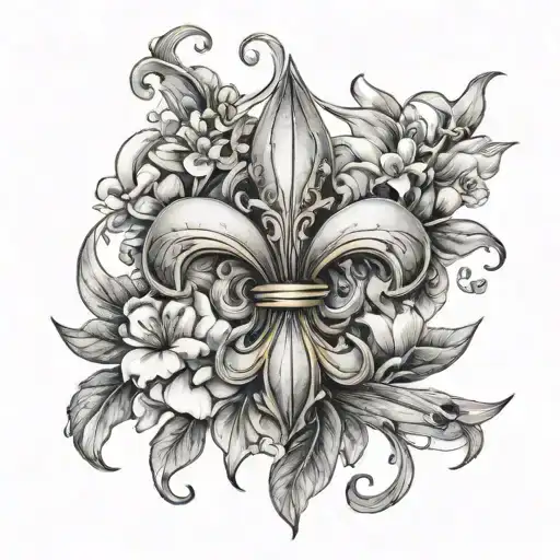 Fleur Di Lis Surrounded By Magnolias Blooming