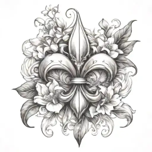 Fleur Di Lis Surrounded By Magnolias Blooming