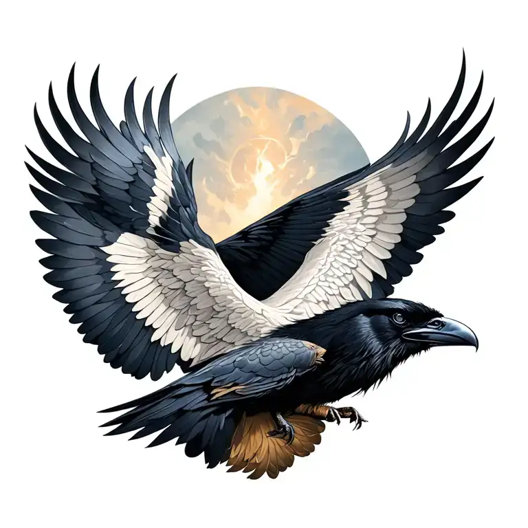 Valkyrie And Odin Ravens Flying