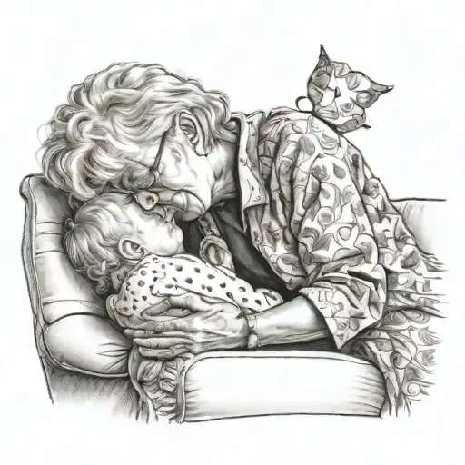 Grandma Kissing Grand-daughter On A Couch