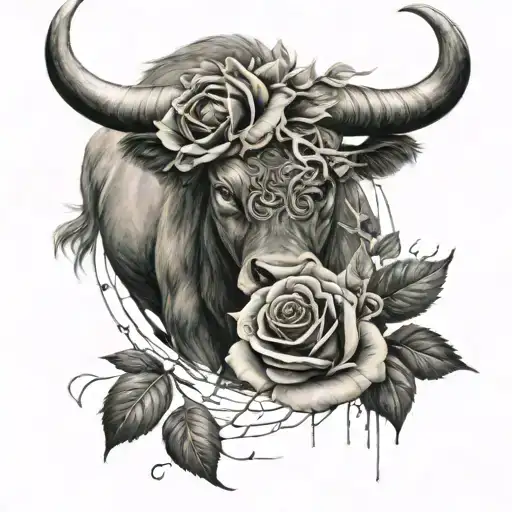 Taurus Symbol With Rose Intertwined Grunge Inspired