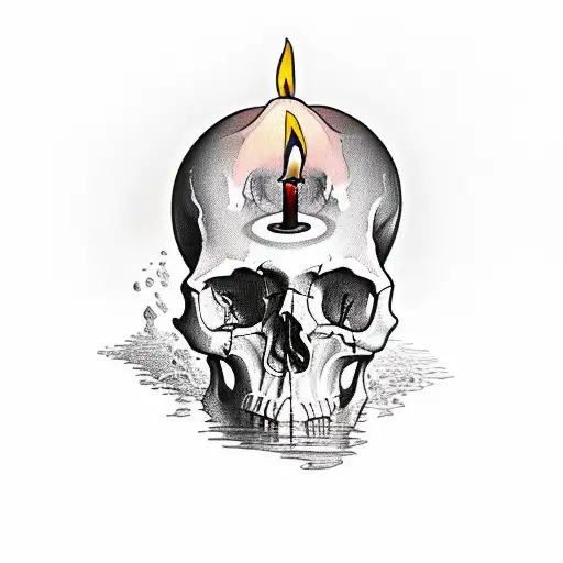 Skull With A Candle In The Top Floting In The Water