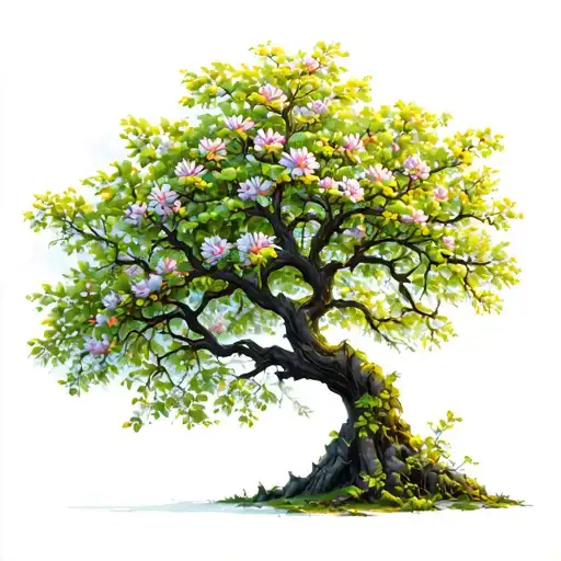 Big And Wide Poison Tree Growing Tiny Flowers On Random Branches