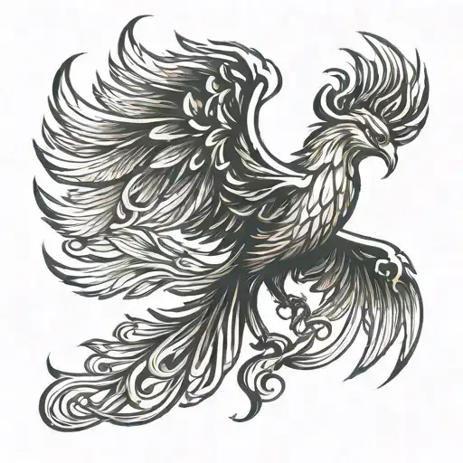 A Stylized Representation Of A Phoenix With Bold Lines And Shading To Convey Strength
