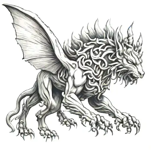 A Black And Grey Tattoo Of A Mythical Creature Representing Strength And Resilience