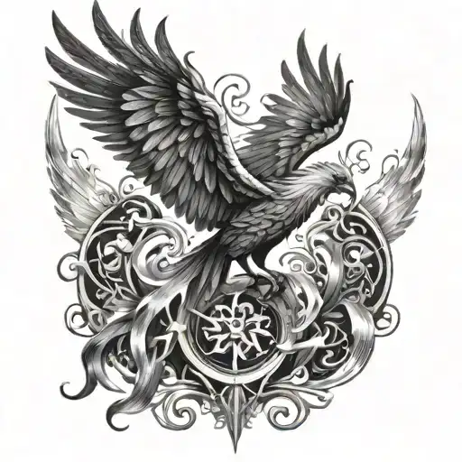Combine Elements Of A Pheonix With Symbols Of Power And Strength