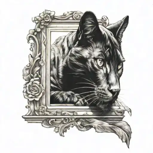 Black Cat Looking At A Reflection Of A Panther