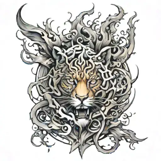 An Abstract Design Incorporating Elements Of Fire And Strength