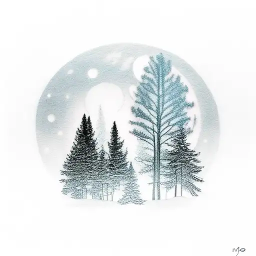 A Lone Forest At Night Moon With A Single Man