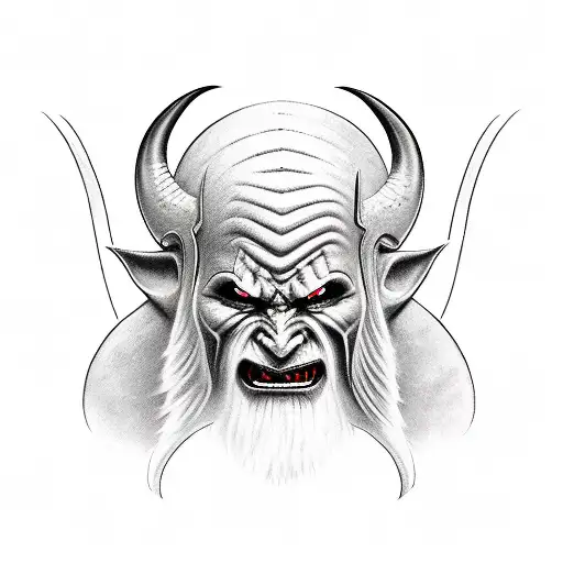 Create A Realistic Portrait Of Valak With An Oni Mask Incorporated Into The Background