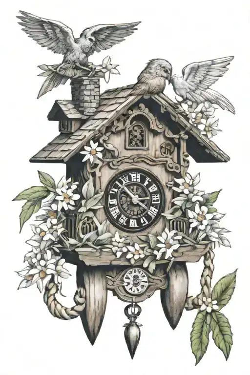 Cuckoo Clock German With Pretzel And Edelweiss