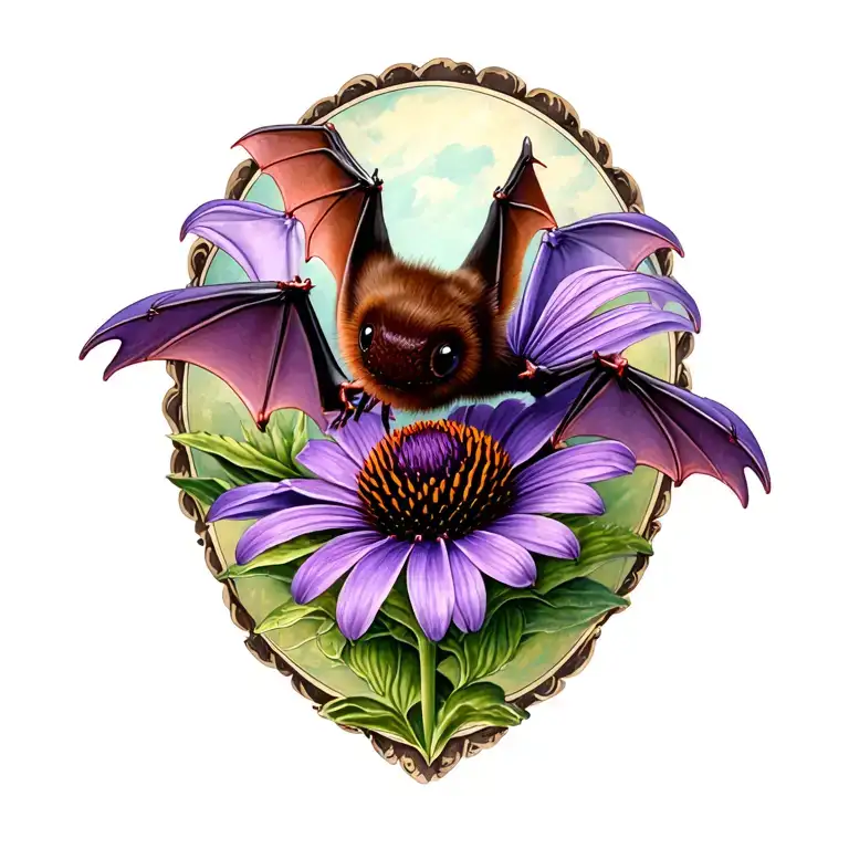 Brown Bat And Purple Cone Flower