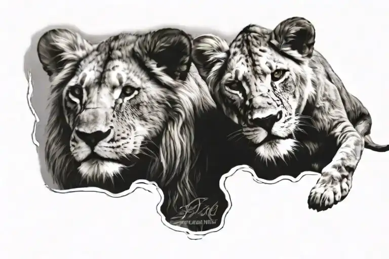 Female Lion And Baby Lion Scars