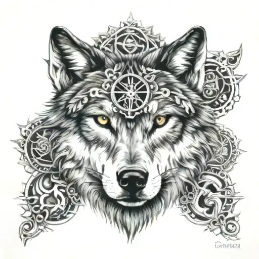 Wolf Face With Infinty Symbol Hinduism Influence