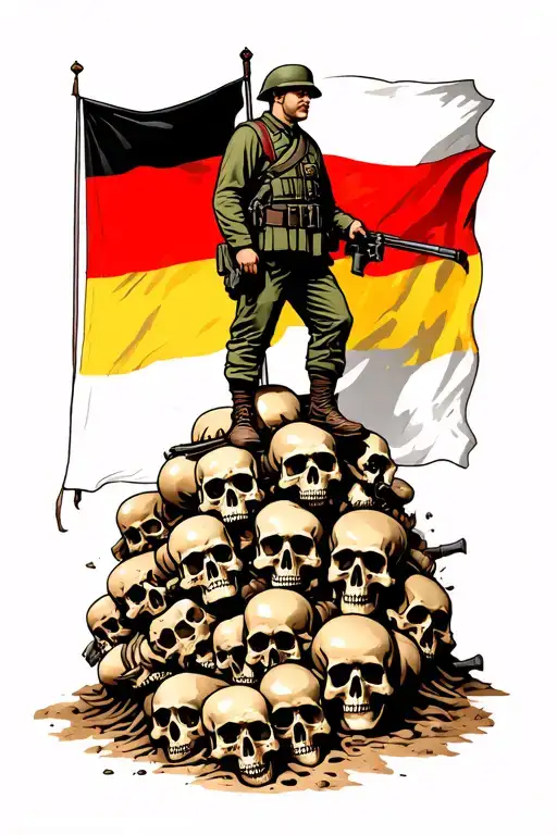Ww2 German Soldier Stood On Pile Of Skulls
