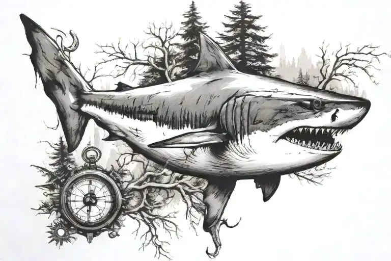 Shark With Trees And A Compass