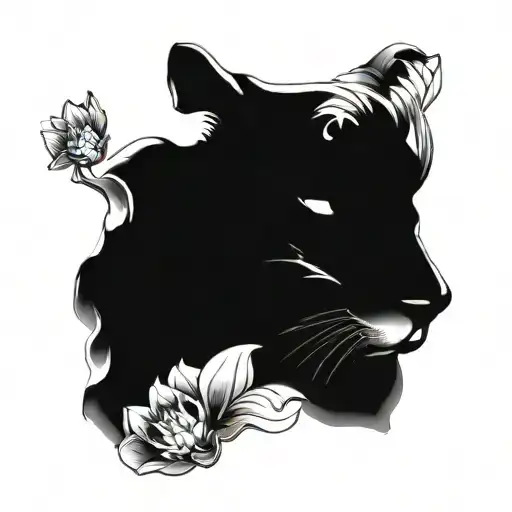 Jaguar Rising From Submerged Water With Lotus Flowers In Grey And Black