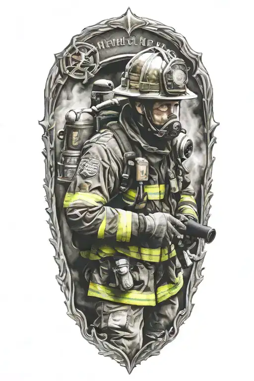 Firefighter In Bland And White Realistic And Complex