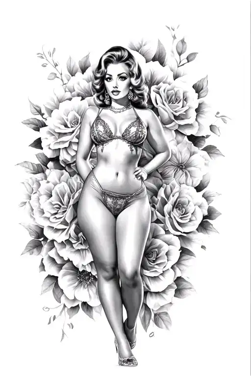 Pin Up Girl Full Body Black And Grey