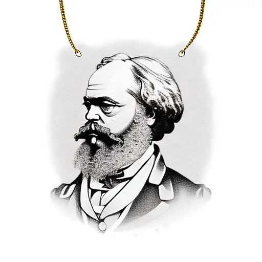 A Portrait Of Karl Marx Wearing A Gold Chain With A Rap Lyric As A Pendant