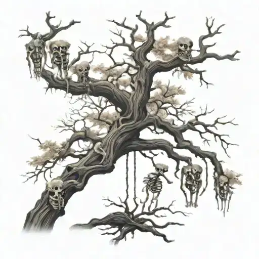 Dark Oak Tree With Skeletons Hanging From The Branches