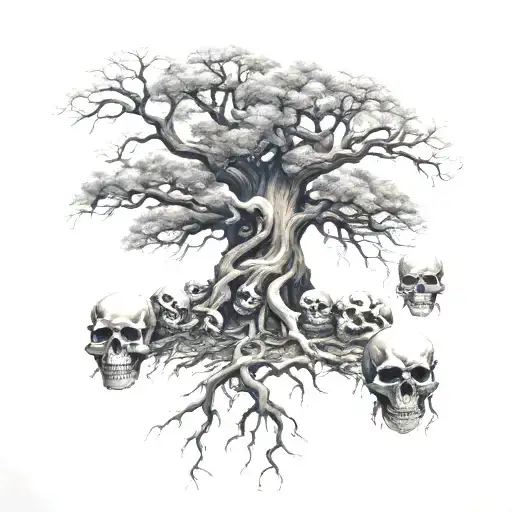 Yggdrasil Tree Surrounded With Skulls
