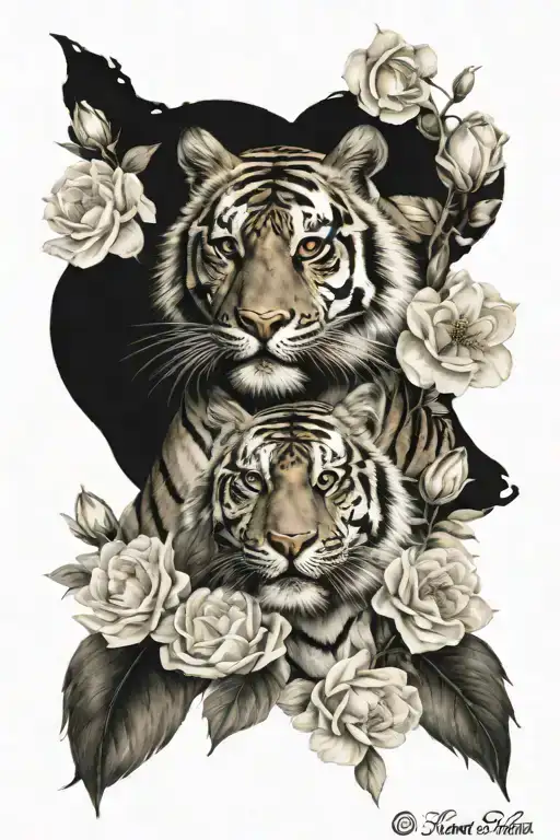 Tiger And Flowers