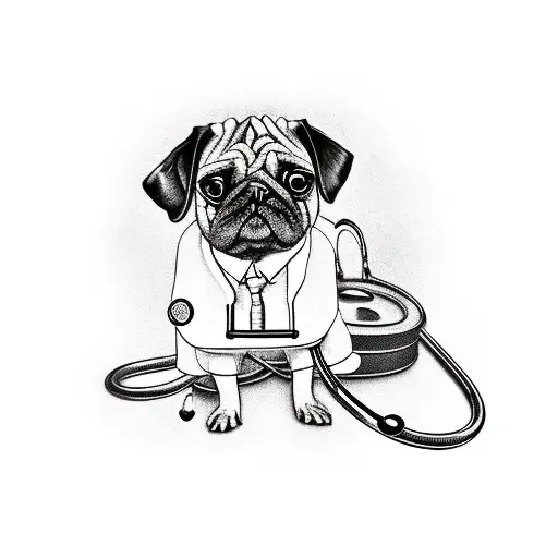 A Cartoon Pug Wearing A Lab Coat And Holding A Stethoscope