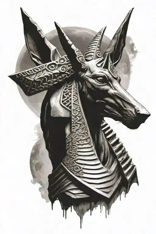 Anubis Portrait With Pyramide Stairs Moon