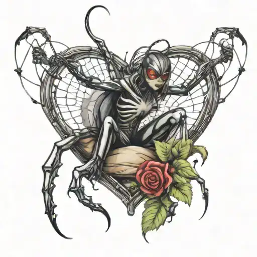 Half Woman Half Spider Full Body In A Heart Shaped Frame Holding A Whip