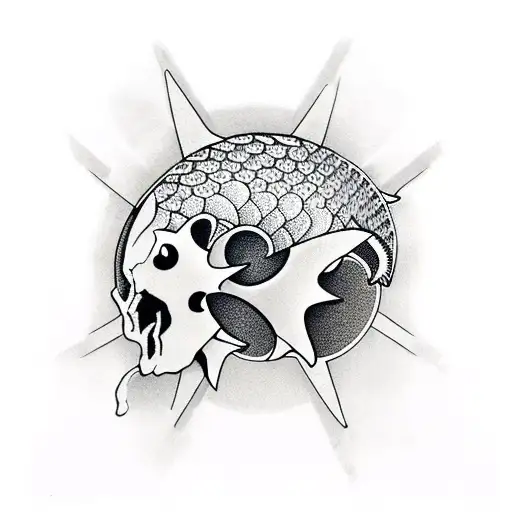 Cross With Koi Carp And Skull