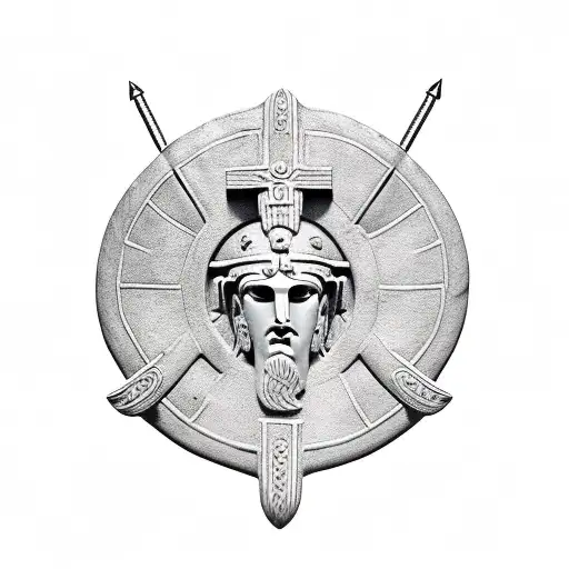 Greek Spartan With Shield And Spear Looking Up