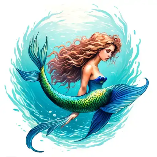 Realistic Colour Mermaid Swimming