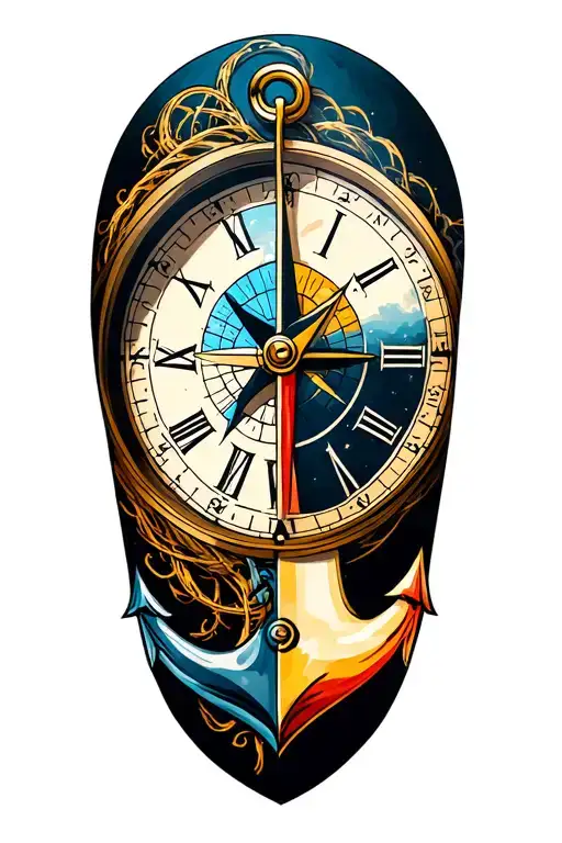 Half Clock And Half Compass With An Anchor Connected